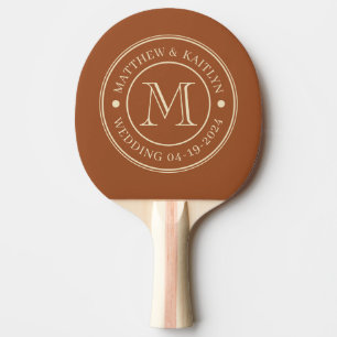 Raquette De Ping Pong Monogramme de mariage soleil du désert du milieu d