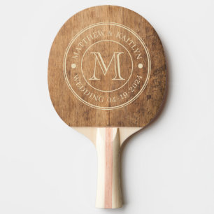 Raquette De Ping Pong Monogramme de mariage sur billot de boucher vintag