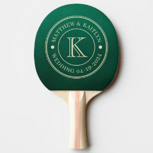 Raquette De Ping Pong Monogramme de mariage Vert Émeraude