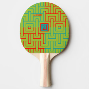 Raquette De Ping Pong Monogramme de Motif géométrique moderne Magneta Gr
