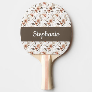 Raquette De Ping Pong Monogramme de nom aquarelle de fleur sauvage rose