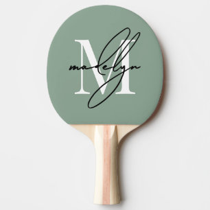 Raquette De Ping Pong Monogramme de nom Vert Sauge