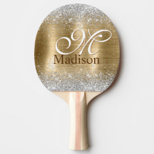 Raquette De Ping Pong Monogramme de parties scintillant en or brossé mou