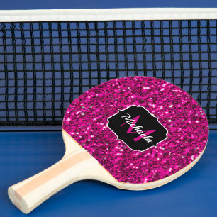 Raquette De Ping Pong Monogramme de parties scintillant étincelante rose