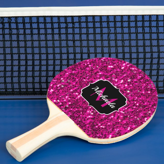 Raquette De Ping Pong Monogramme de parties scintillant étincelante rose (Insitu)