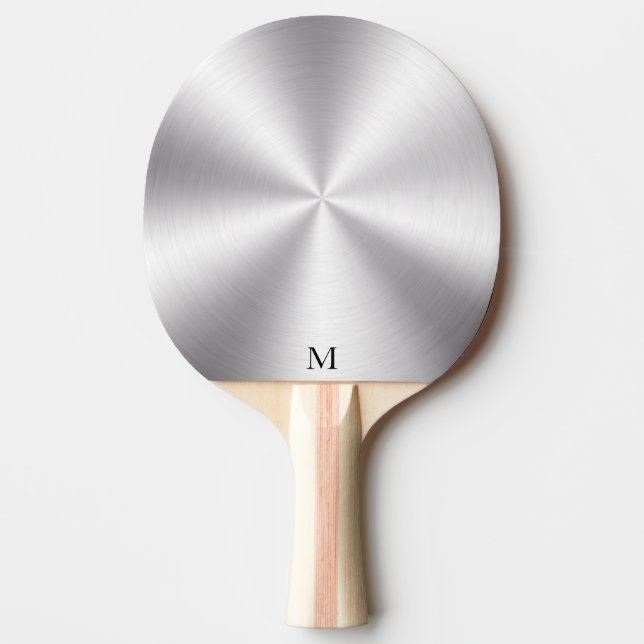 Raquette De Ping Pong Monogramme de texture argentée métallique brillant (Devant)
