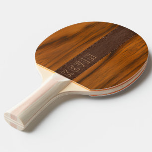 Raquette De Ping Pong Monogramme de texture de bois d'acajou et de cuir
