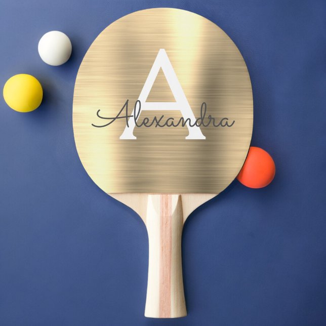 Raquette De Ping Pong Monogramme d'huile métallique de luxe Nom initial (Créateur téléchargé)