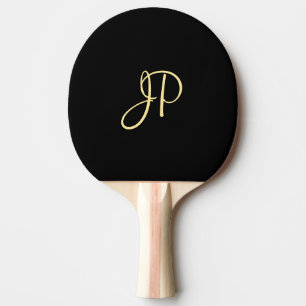 Raquette De Ping Pong Monogramme d'or Modèle noir élégant personnalisé