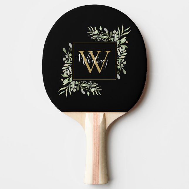 Raquette De Ping Pong Monogramme d'or noir Vert Floral (Devant)