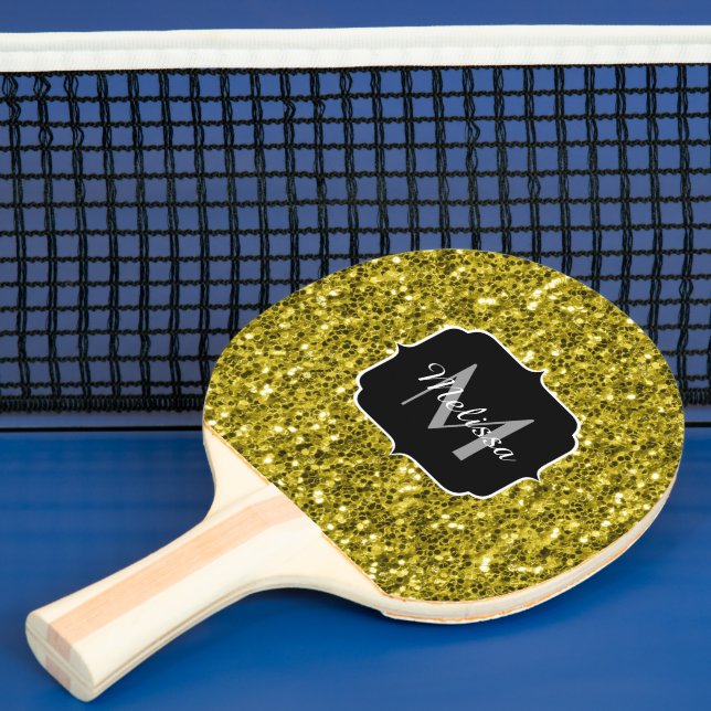 Raquette De Ping Pong Monogramme doré foncé jaune faux parties scintilla (Insitu)