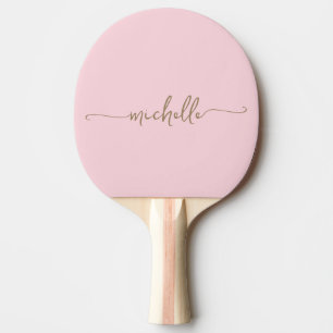 Raquette De Ping Pong Monogramme doré Nom Signature Script Rose blush