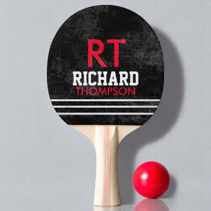 Raquette De Ping Pong Monogramme du joueur cool (nom + initiales) noir v