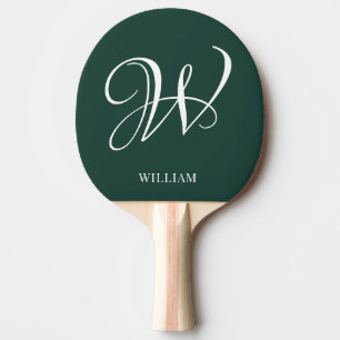 Raquette De Ping Pong Monogramme Émeraude Élégant Personnalisé Initial