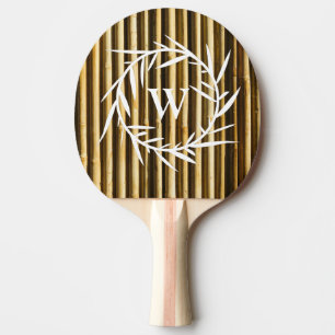 Raquette De Ping Pong Monogramme en bambou rustique Lignes verticales Mo