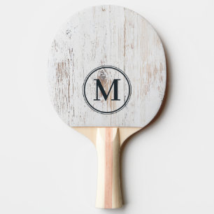 Raquette De Ping Pong Monogramme en bois peint en blanc