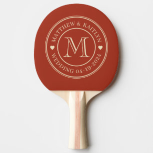 Raquette De Ping Pong Monogramme en forme de cœur de mariage couleur Sie