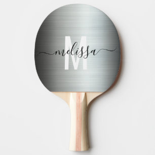 Raquette De Ping Pong Monogramme en métal argent brossé écriture manuscr