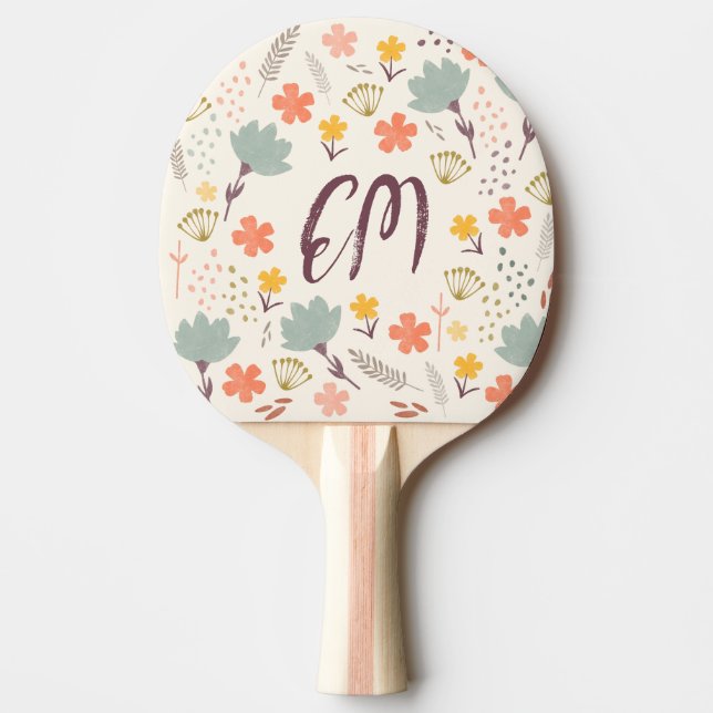 Raquette De Ping Pong Monogramme et citation de fleurs de saumons (Devant)