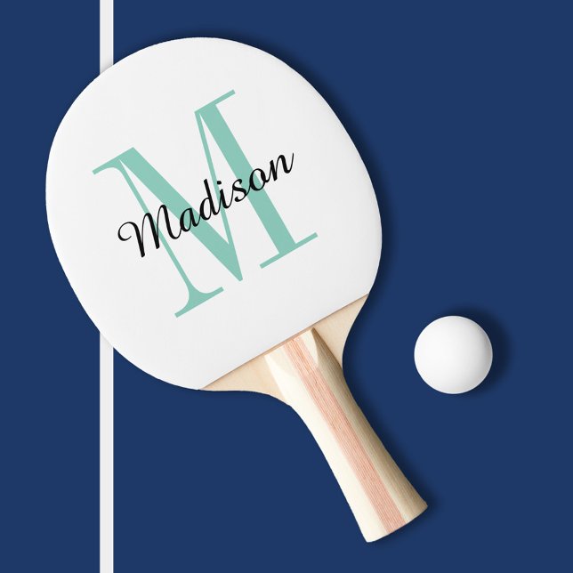 Raquette De Ping Pong Monogramme et nom Aqua Personnalisé (Créateur téléchargé)
