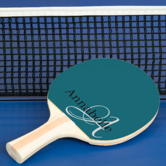 Raquette De Ping Pong Monogramme et nom bleu simple et élégant