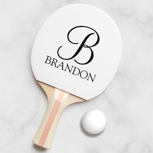 Raquette De Ping Pong Monogramme et nom de script personnalisé classique