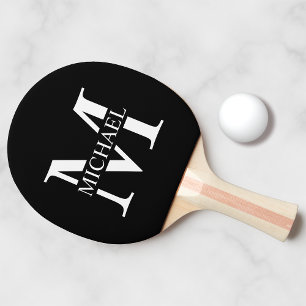 Raquette De Ping Pong Monogramme et nom personnalisés en noir