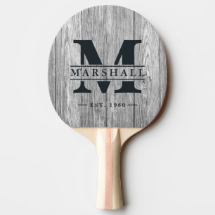 Raquette De Ping Pong Monogramme et nom superposés en bois gris foncé pa