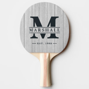 Raquette De Ping Pong Monogramme et nom superposés en bois gris poli