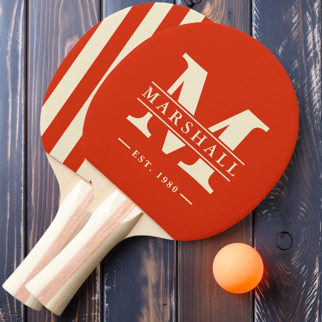 Raquette De Ping Pong Monogramme et nom superposition Polo Striage sang  (Créateur téléchargé)