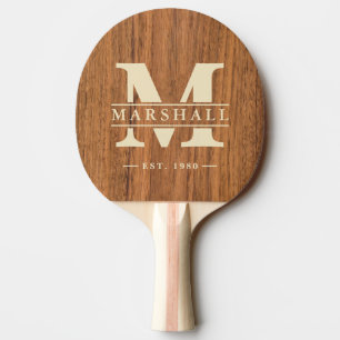 Raquette De Ping Pong Monogramme et superposition de nom Elm Wood