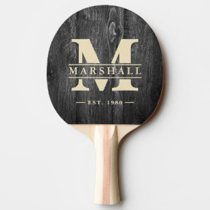 Raquette De Ping Pong Monogramme et superposition de nom en bois sombre 