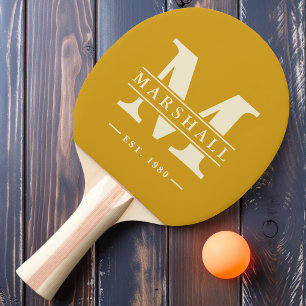 Raquette De Ping Pong Monogramme et superposition de nom Or ocre