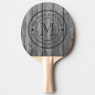 Raquette De Ping Pong Monogramme étoile de mariage en bois gris propre f
