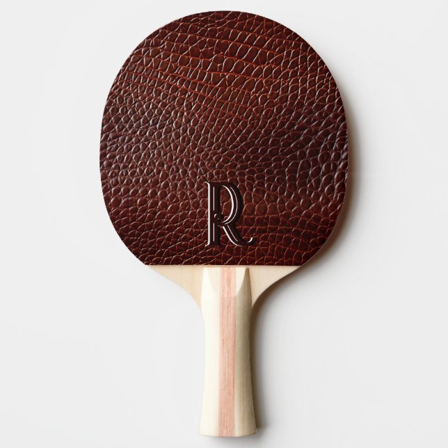 Raquette De Ping Pong Monogramme Faux Cuir Brown Embossé (Dos)