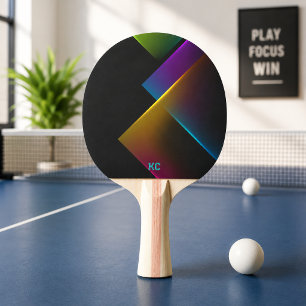 Raquette De Ping Pong Monogramme géométrique néon noir élégant