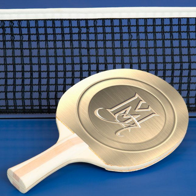 Raquette De Ping Pong Monogramme gravé en acier métal d'or (Insitu)