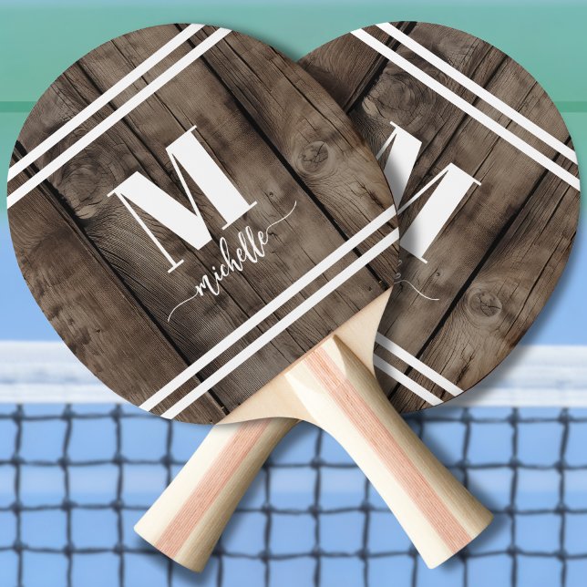 Raquette De Ping Pong Monogramme initial du bois (Wood Script Initial Monogram Ping Pong Paddle)