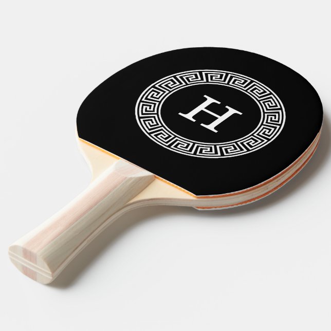 Raquette De Ping Pong Monogramme initial du cadre de ligne de clé grecqu (Devant Angle)