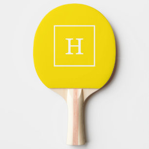 Raquette De Ping Pong Monogramme initial encadré blanc jaune