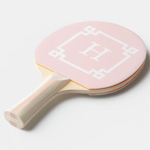 Raquette De Ping Pong Monogramme initial principal grec blanc rose-clair