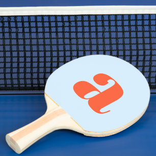 Raquette De Ping Pong Monogramme Initial Simple Bleu Orange Gras Rétro