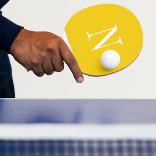 Raquette De Ping Pong Monogramme initiale moderne jaune et blanc