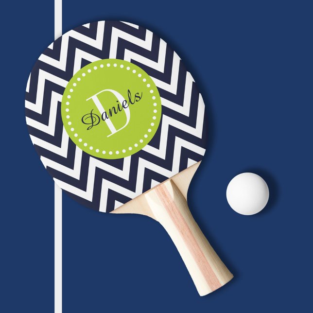 Raquette De Ping Pong Monogramme Marine et Green Chevron (Créateur téléchargé)
