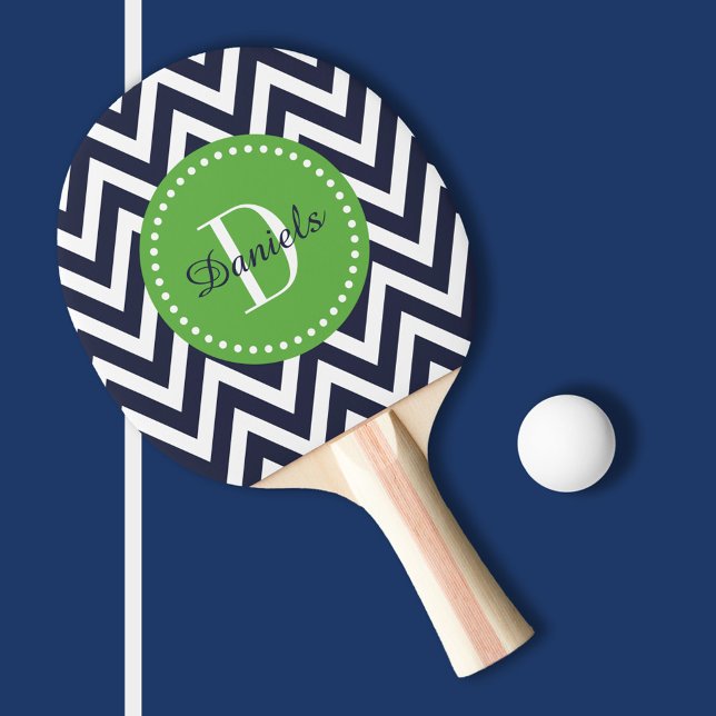 Raquette De Ping Pong Monogramme Marine et Green Chevron (Créateur téléchargé)
