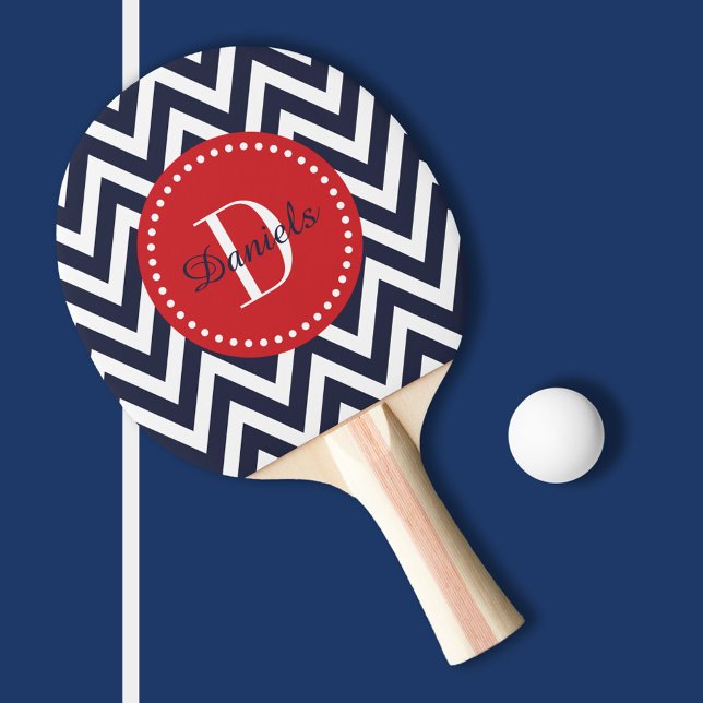 Raquette De Ping Pong Monogramme Marine et Red Chevron (Créateur téléchargé)