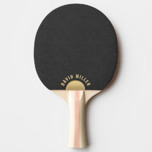 Raquette De Ping Pong Monogramme minimal en cuir noir Texture or Accent