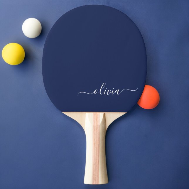 Raquette De Ping Pong Monogramme moderne bleu marine et blanc (Créateur téléchargé)