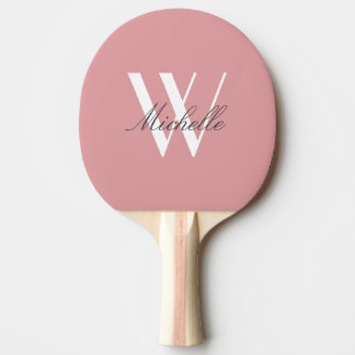 Raquette De Ping Pong Monogramme moderne Blush Pink Nom Script élégant