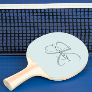 Raquette De Ping Pong Monogramme moderne élégant Script Aqua Blue